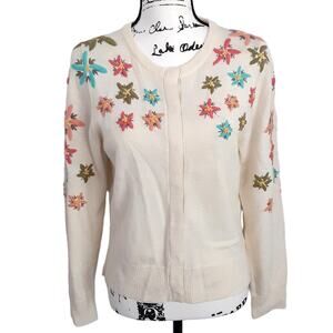 Vintage Merino Wool Blend Cardigan Sweater Floral Needlepoint Embroidery MP